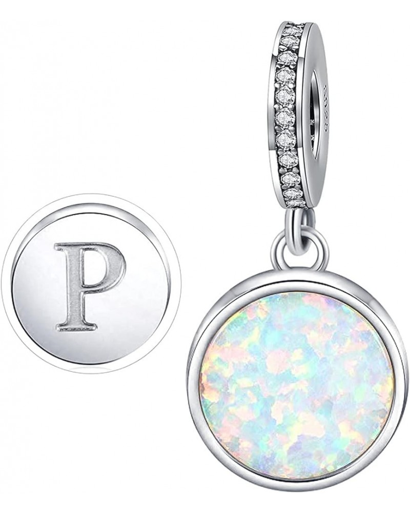 Initial Letter Charm Fit for Pandora Charms Bracelet A-Z 26 Capital Letter Opal Charms for Bracelet Necklace P $8.84 Bracelets