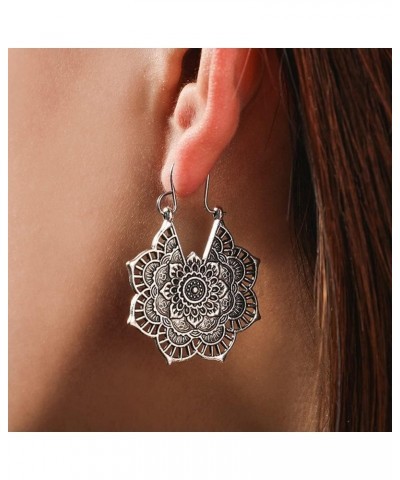 2 Pairs Tribe Flower Drop Earrings for Women Ethnic Style Round Carved Dangle Earrings $5.42 Earrings