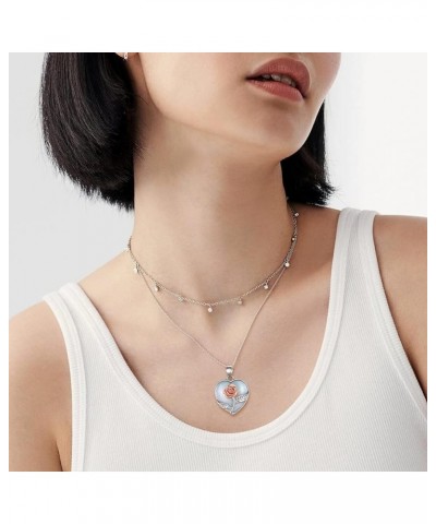 Suplight Genuine Birthstone Necklace 925 Sterling Silver Rose Flower Heart Pear Shape Crystal Pendant Necklaces for Women (wi...