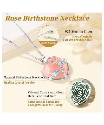 Suplight Genuine Birthstone Necklace 925 Sterling Silver Rose Flower Heart Pear Shape Crystal Pendant Necklaces for Women (wi...