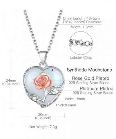 Suplight Genuine Birthstone Necklace 925 Sterling Silver Rose Flower Heart Pear Shape Crystal Pendant Necklaces for Women (wi...