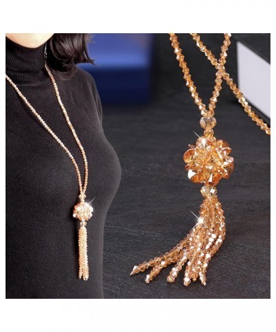 Necklaces for Women Pendant Fashion Jewelry Faux Crystal Necklace Knotted Beaded Long Tassel Shiny All Match Good Gloss Women...