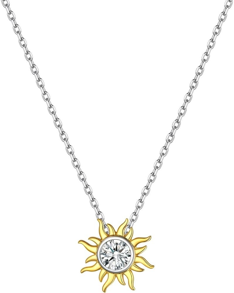 Women Gold Sun Necklace Dainty Small 925 Sterling Silver Birthstone Celestial Sun Pendant Necklace Birthday Gift 04. April - ...