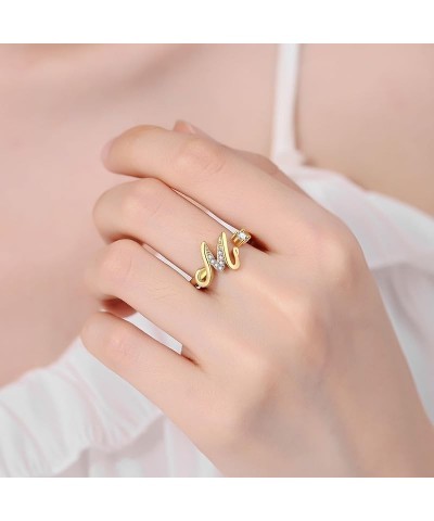 Initial Letter Ring for Women Girls Gold Plated Stackable Alphabet Rings Adjustable Open Crystal Cubic Zirconia Inlaid Rings ...