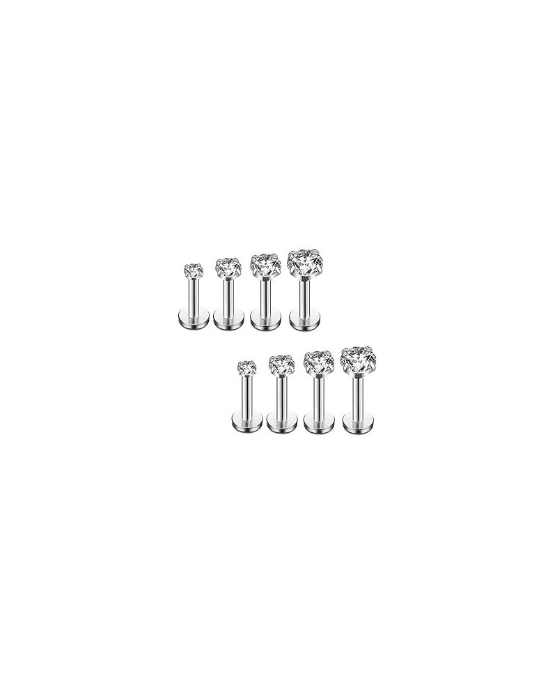 16G Diamond CZ Lip Rings Labret Monroe Nose Tragus Helix Ear Piercing Jewelry Surgical Stainless Steel 2mm 3mm 4mm 5mm CZ 8 P...