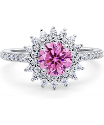 Halo Starburst Flower Wedding Engagement Ring Round Simulated Cubic Zirconia 925 Sterling Silver Simulated Pink CZ $15.95 Rings