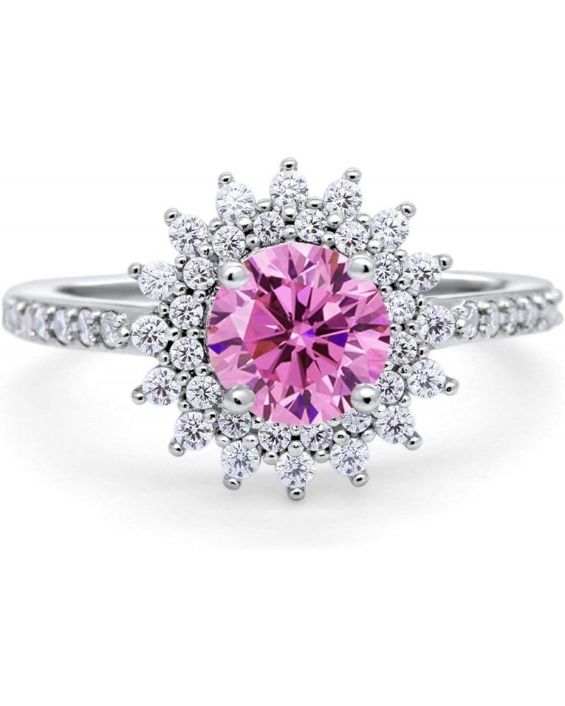 Halo Starburst Flower Wedding Engagement Ring Round Simulated Cubic Zirconia 925 Sterling Silver Simulated Pink CZ $15.95 Rings