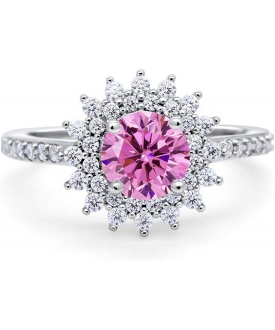 Halo Starburst Flower Wedding Engagement Ring Round Simulated Cubic Zirconia 925 Sterling Silver Simulated Pink CZ $15.95 Rings