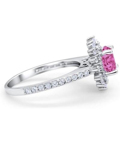 Halo Starburst Flower Wedding Engagement Ring Round Simulated Cubic Zirconia 925 Sterling Silver Simulated Pink CZ $15.95 Rings