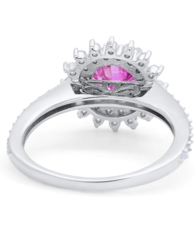 Halo Starburst Flower Wedding Engagement Ring Round Simulated Cubic Zirconia 925 Sterling Silver Simulated Pink CZ $15.95 Rings