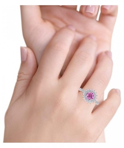 Halo Starburst Flower Wedding Engagement Ring Round Simulated Cubic Zirconia 925 Sterling Silver Simulated Pink CZ $15.95 Rings