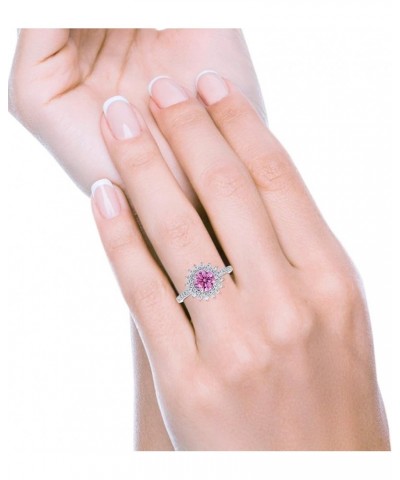 Halo Starburst Flower Wedding Engagement Ring Round Simulated Cubic Zirconia 925 Sterling Silver Simulated Pink CZ $15.95 Rings