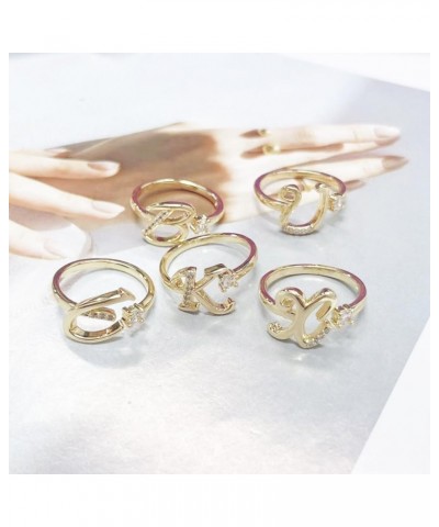 Initial Letter Ring for Women Girls Gold Plated Stackable Alphabet Rings Adjustable Open Crystal Cubic Zirconia Inlaid Rings ...