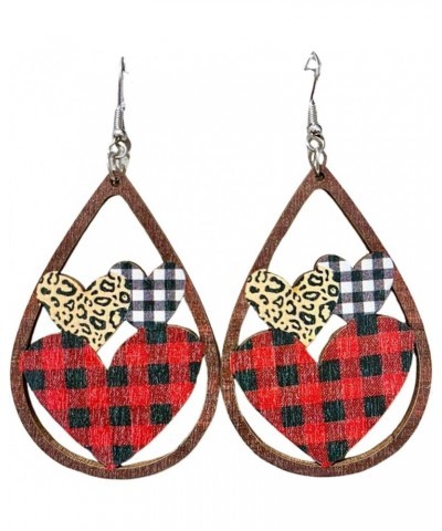 Valentines Day Love Heart Wooden Earrings Red Black Striped Plaid Lip Dangle Earrings Lightweight Cute Buffalo Leopard Printe...