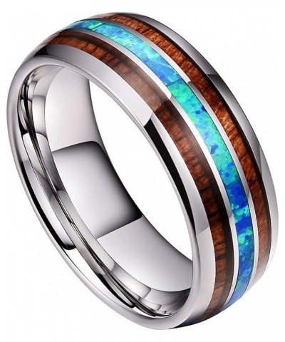 Hawaiian Blue Fire Opal & Koa Wood Ring Silver Tungsten 8mm Band Men and Women Size 6-14 $23.99 Rings