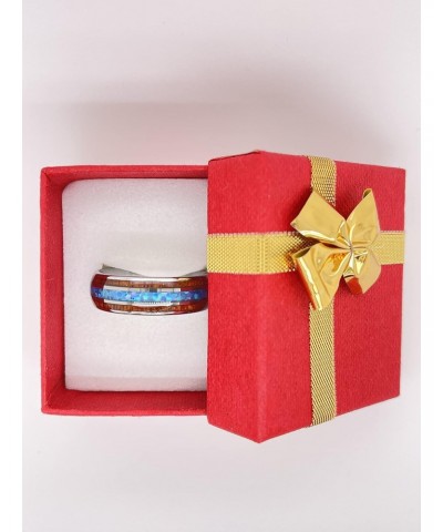 Hawaiian Blue Fire Opal & Koa Wood Ring Silver Tungsten 8mm Band Men and Women Size 6-14 $23.99 Rings