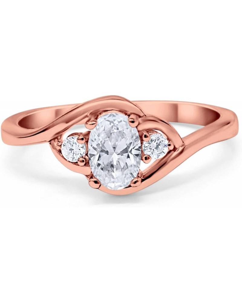 Wedding Engagement Ring Oval Cut Round Simulated Cubic Zirconia 925 Sterling Silver Rose Tone, Simulated Cubic Zirconia $11.0...