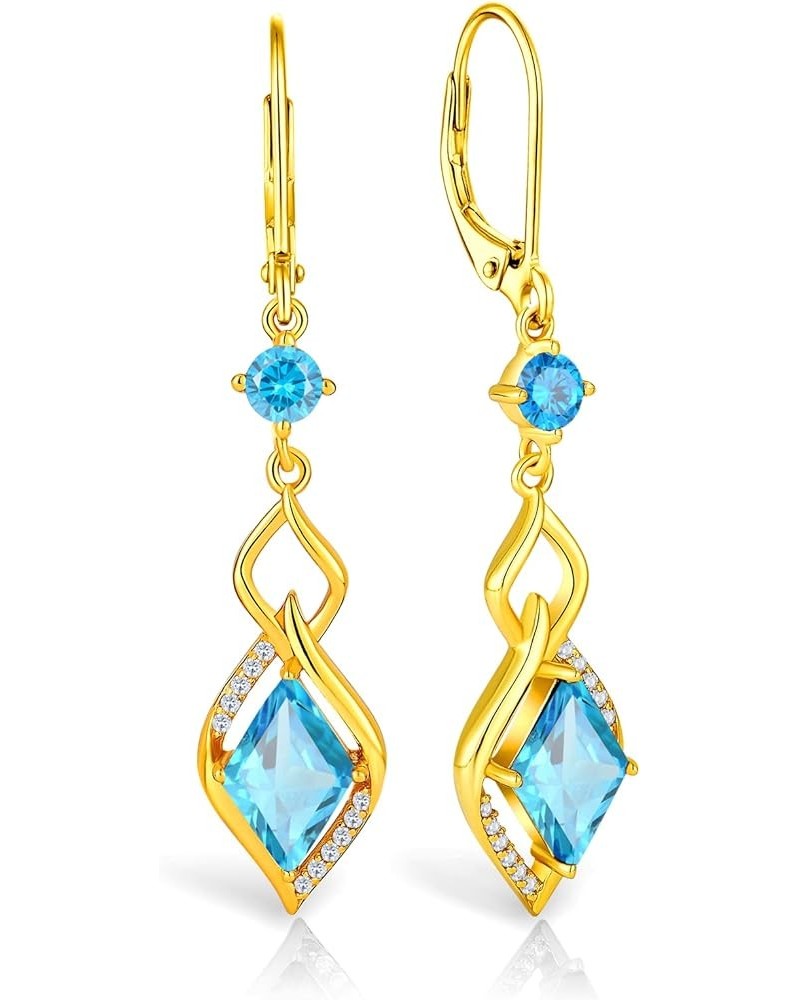 Infinity Dangle Earrings - 925 Sterling silver Rhombus Cubic Zirconia Leverback earrings gifts for women Gold-Aquamarine $31....