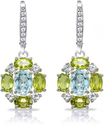 Sterling Silver Simulated or Genuine Gemstones Oval Leverback Earrings with White Topaz Accents Blue Topaz & Peridot $23.65 E...