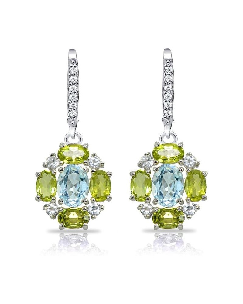 Sterling Silver Simulated or Genuine Gemstones Oval Leverback Earrings with White Topaz Accents Blue Topaz & Peridot $23.65 E...