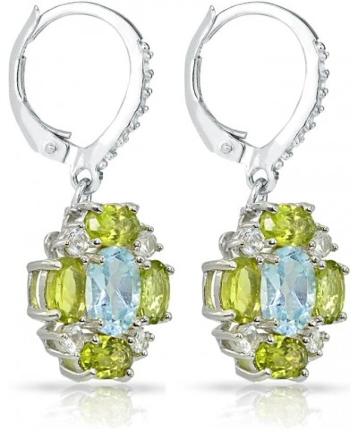 Sterling Silver Simulated or Genuine Gemstones Oval Leverback Earrings with White Topaz Accents Blue Topaz & Peridot $23.65 E...