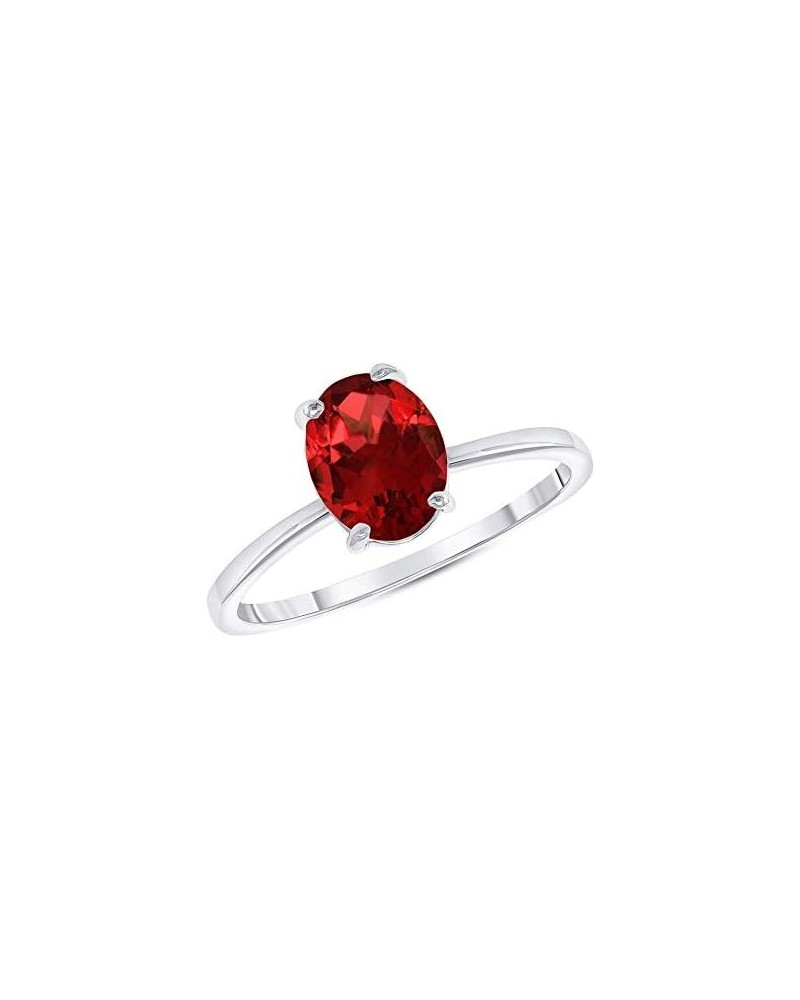 Fine Sterling Silver Oval-Shape Solitaire Genuine Birthstone Ring Garnet $18.55 Rings