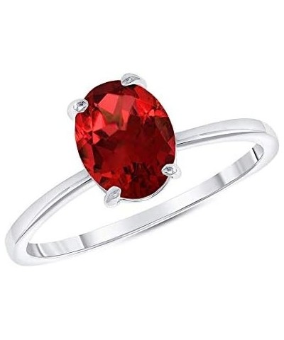 Fine Sterling Silver Oval-Shape Solitaire Genuine Birthstone Ring Garnet $18.55 Rings