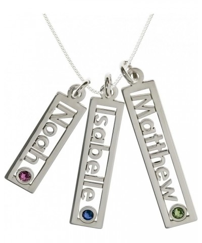 Personalized Rectangle Triple Open Name Sterling Silver Necklace With Birthstone Setting. Customize a Name Charm. Sterling Si...