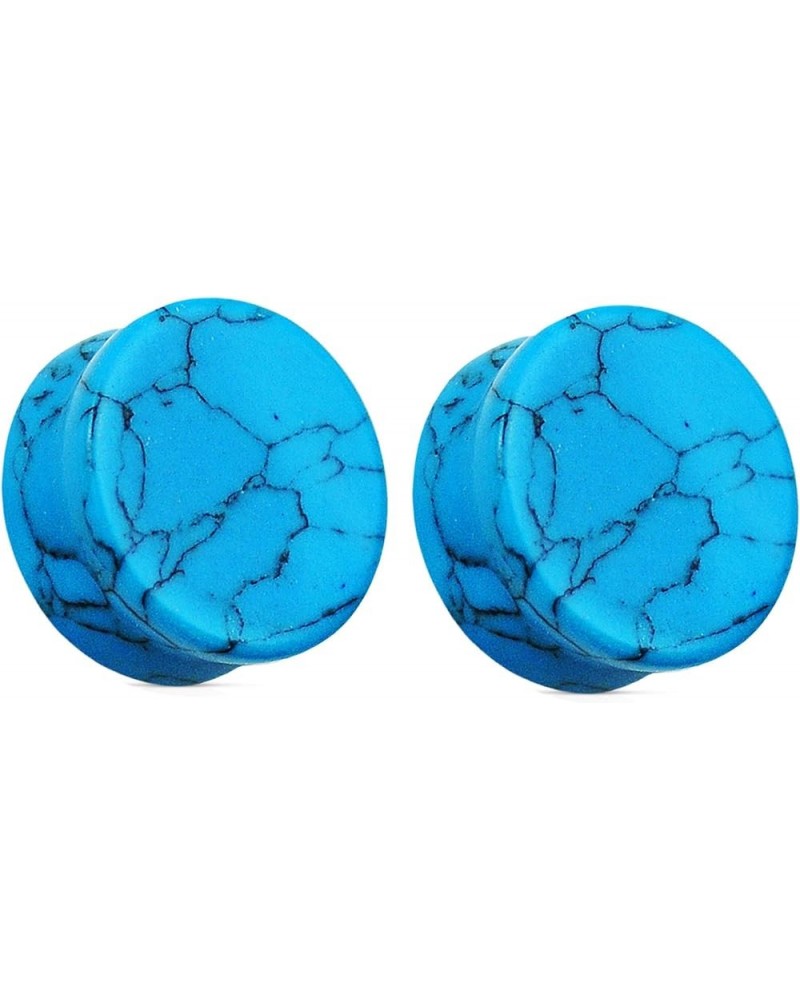 Pair of Blue Turquoise Organic Stone Plugs Ear Gauges Tunnels 6g 2g 0g 00g 1/2 9/16 5/8 7/8 11/16 1 inch 2g $10.79 Body Jewelry