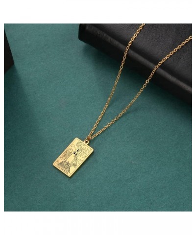 Stainless Steel Tarot Cards Necklace Vintage Tarot Jewelry Good Luck Amulet Pendants for Women Gold-THE TOWER $8.66 Necklaces