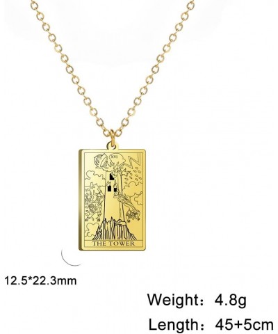 Stainless Steel Tarot Cards Necklace Vintage Tarot Jewelry Good Luck Amulet Pendants for Women Gold-THE TOWER $8.66 Necklaces