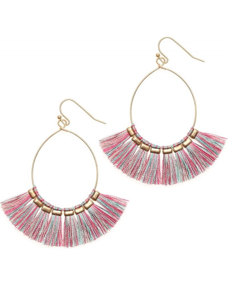 Women's Lightweight Fine Thread Fan Shape Bohemia Tassel Fish Hook Dangle Drop Earrings Multi $10.44 Earrings