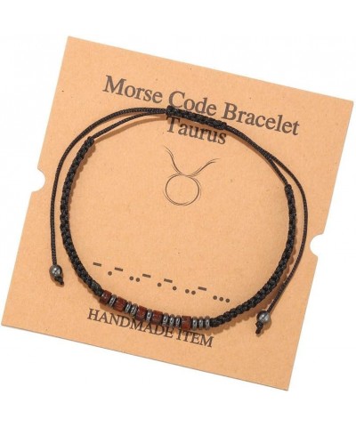 Morse Code Zodiac Bracelets for Men Women - Adjustable Handmade Wood bead Spirit Constellation Bracelets Gifts Taurus $8.69 B...