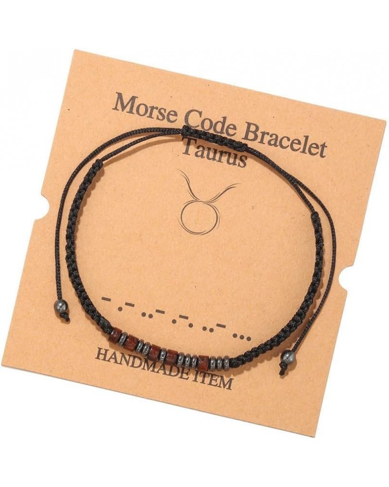 Morse Code Zodiac Bracelets for Men Women - Adjustable Handmade Wood bead Spirit Constellation Bracelets Gifts Taurus $8.69 B...