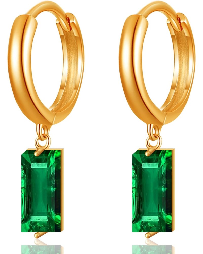 Minisee 14K Gold Plated Emerald Earrings for Women, Small Hoop Earrings with Green Drop for Teen Girls, Emerald Hypoallergeni...