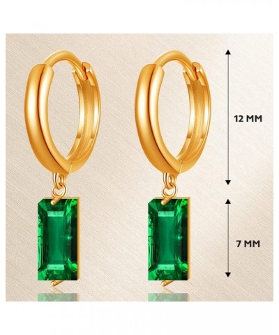 Minisee 14K Gold Plated Emerald Earrings for Women, Small Hoop Earrings with Green Drop for Teen Girls, Emerald Hypoallergeni...