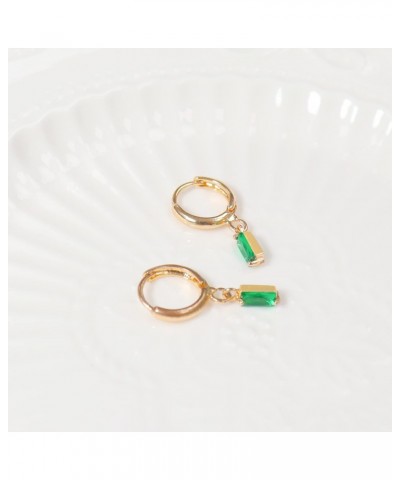 Minisee 14K Gold Plated Emerald Earrings for Women, Small Hoop Earrings with Green Drop for Teen Girls, Emerald Hypoallergeni...