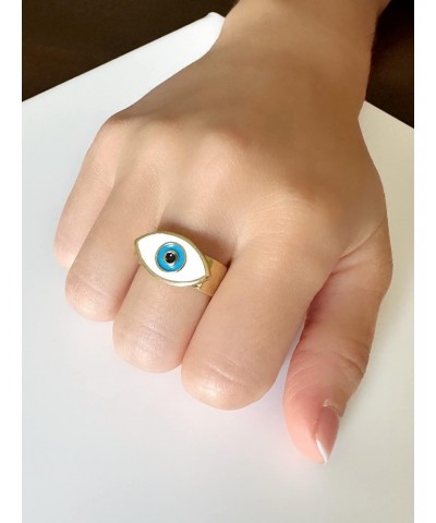 18K Gold Plated Evil Eye Enamel Ring Adjustable for Women $10.75 Rings