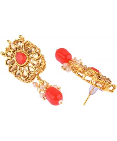 Indian Jewelry Choker Kundan Crystal Necklace Earrings Maang Tikka Head Chain Bollywood Wedding Bridal Set One Size Red $16.3...