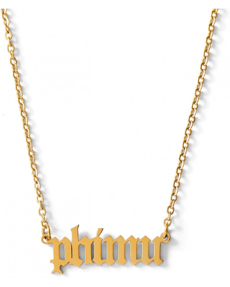 Phi Mu Necklace — PM Old English Font Design, 18K Gold Plated, Phi Mu Gifts for Women $10.75 Necklaces