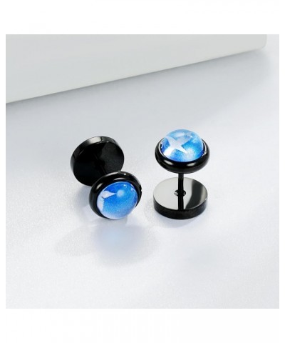 6 Pairs Fake Gauge Plugs Screw Earrings Set for Men Women 316L Surgical Stainless Steel Plated 18K Black Gold Colorful Evil E...