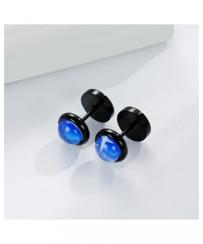 6 Pairs Fake Gauge Plugs Screw Earrings Set for Men Women 316L Surgical Stainless Steel Plated 18K Black Gold Colorful Evil E...