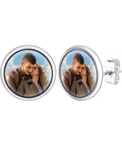 Personalized Photo Earrings, Womens Customized Memorial Picture Printed Eearring (with Gift Wrapped) 04-round stud-silver $14...