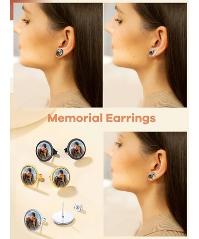 Personalized Photo Earrings, Womens Customized Memorial Picture Printed Eearring (with Gift Wrapped) 04-round stud-silver $14...