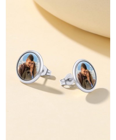 Personalized Photo Earrings, Womens Customized Memorial Picture Printed Eearring (with Gift Wrapped) 04-round stud-silver $14...