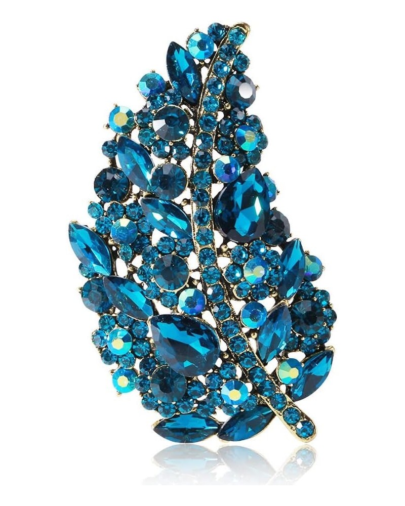 Women's Austrian Crystal Wedding Big Large Flower Leaf Bouquet Brooch Pin Gold Tone Blue $9.51 Brooches & Pins