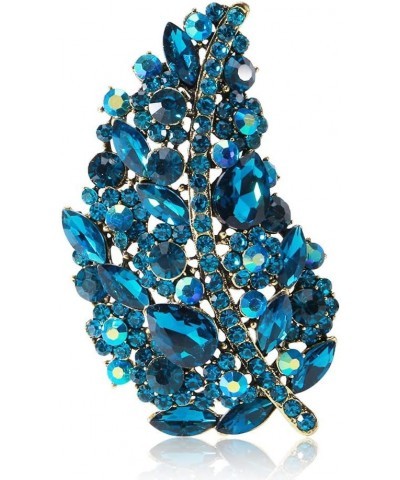 Women's Austrian Crystal Wedding Big Large Flower Leaf Bouquet Brooch Pin Gold Tone Blue $9.51 Brooches & Pins