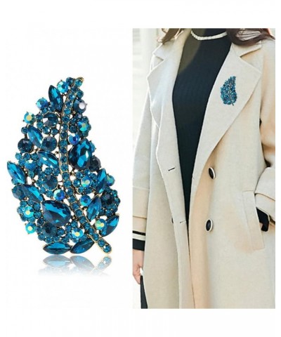 Women's Austrian Crystal Wedding Big Large Flower Leaf Bouquet Brooch Pin Gold Tone Blue $9.51 Brooches & Pins