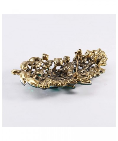 Women's Austrian Crystal Wedding Big Large Flower Leaf Bouquet Brooch Pin Gold Tone Blue $9.51 Brooches & Pins