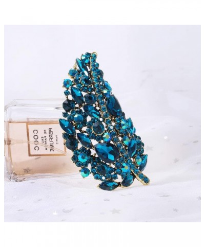 Women's Austrian Crystal Wedding Big Large Flower Leaf Bouquet Brooch Pin Gold Tone Blue $9.51 Brooches & Pins